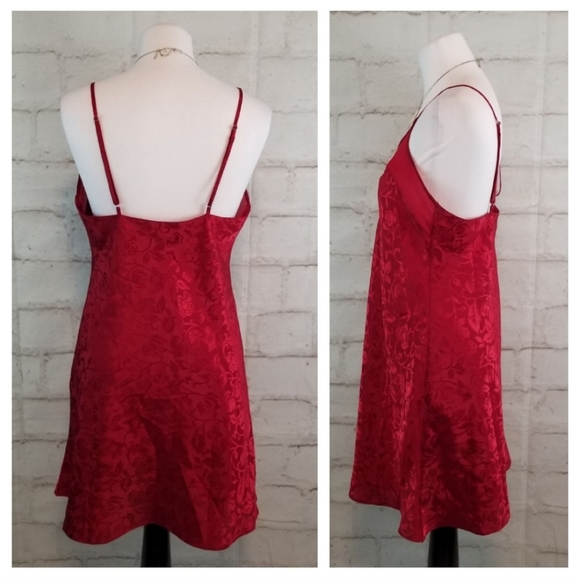 Fleurs de Nuit M Red Satin Chemise Short Nightie - Picture 4 of 8
